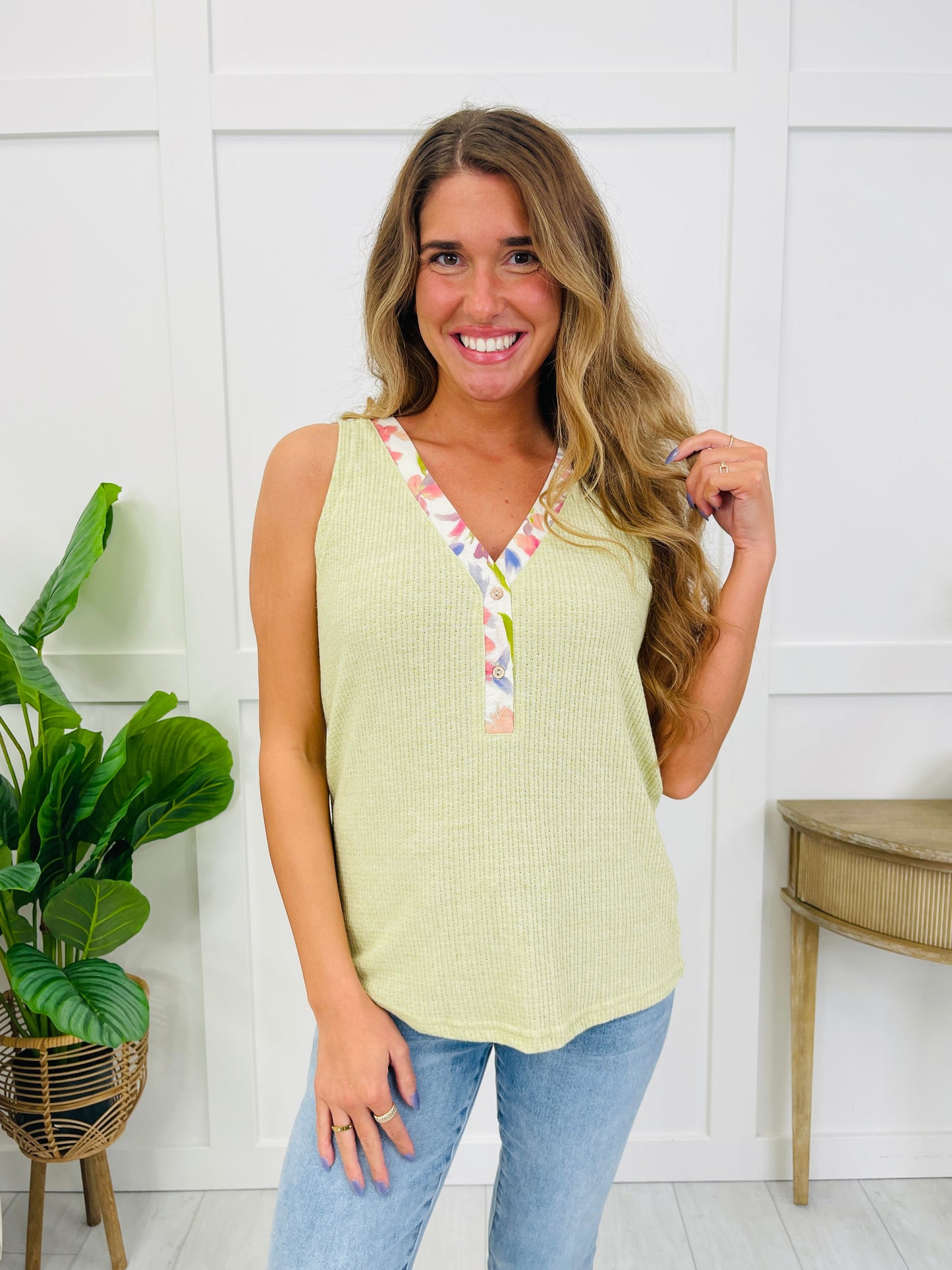 Petal Lined Tank Top In Lime Green