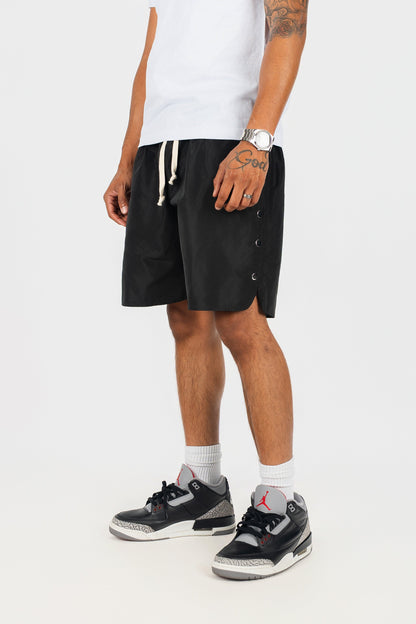 Side Snap Button Nylon Shorts