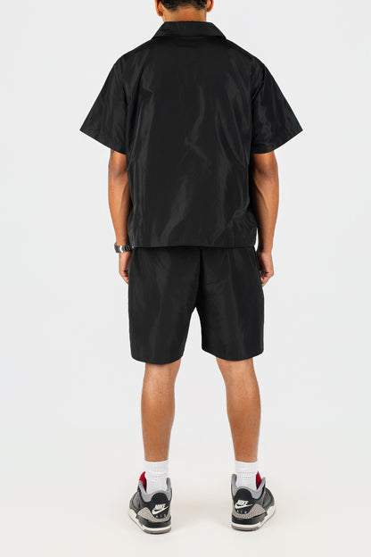 Nylon Button Up and Side Snap Button Nylon Shorts Set