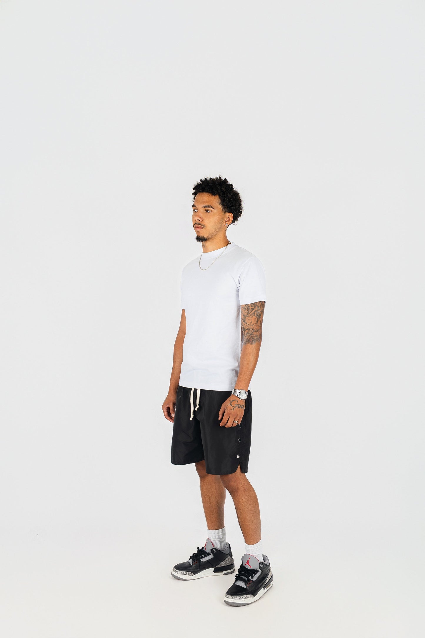 Side Snap Button Nylon Shorts