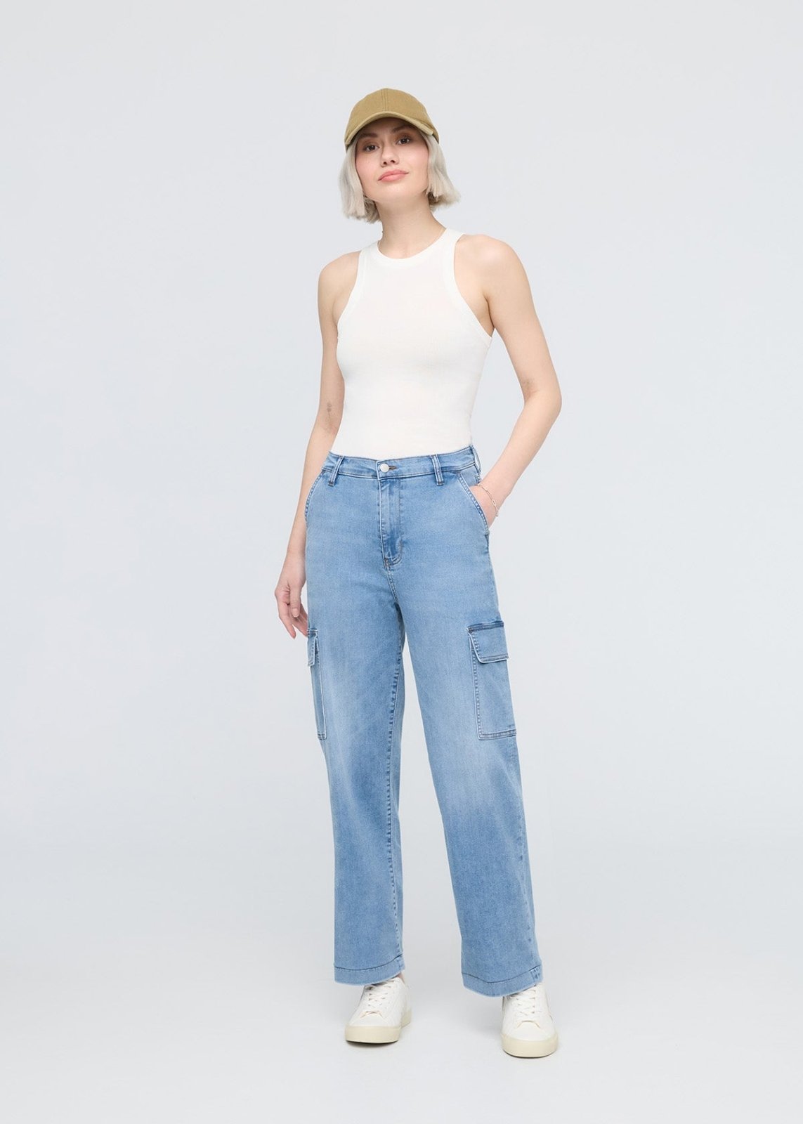 Performance Denim Lite High Rise Cargo - Pacific