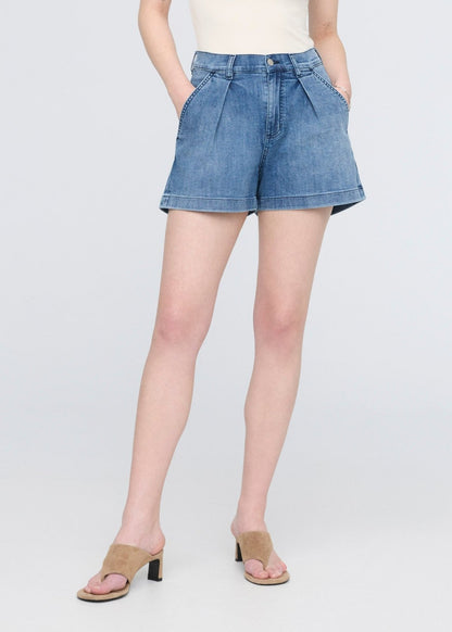 Performance Denim Lite Pleated Short - Slate Indigo