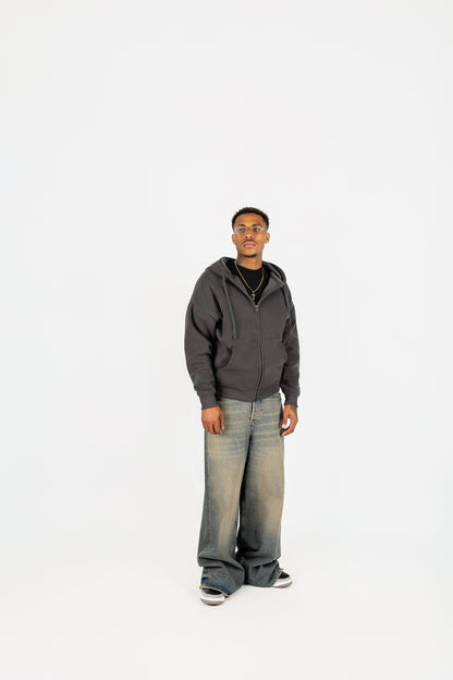 Oversize Drop Shoulder Zip Up Hoodie