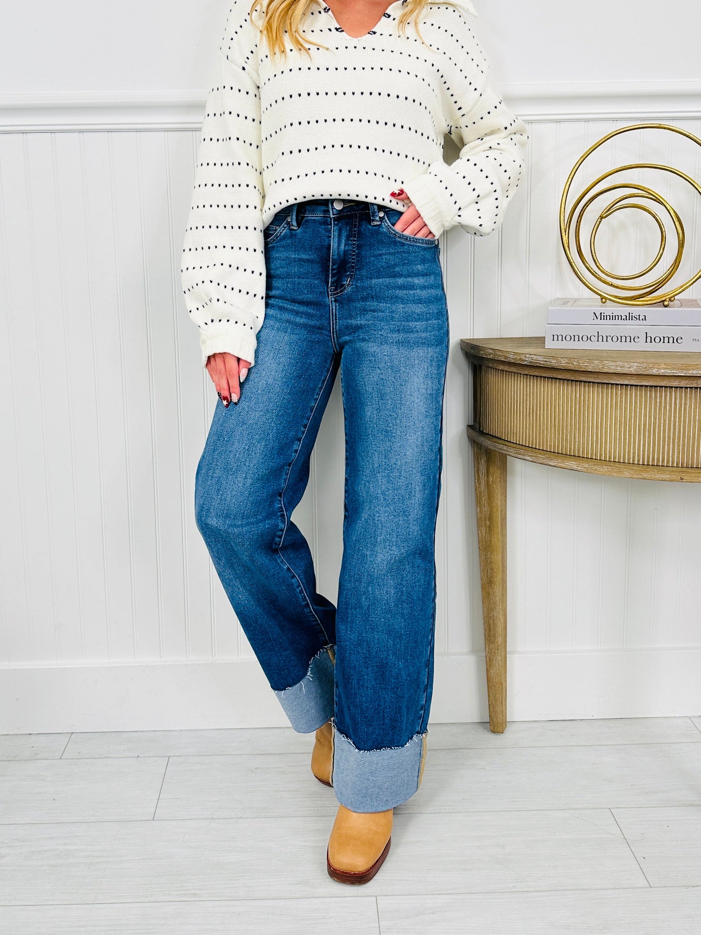 Made For Me Tummy Control Wide Leg Cuffed Jeans in Multiple Inseams