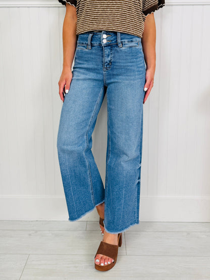 Double Check Tummy Control Wide Leg Cropped Jeans