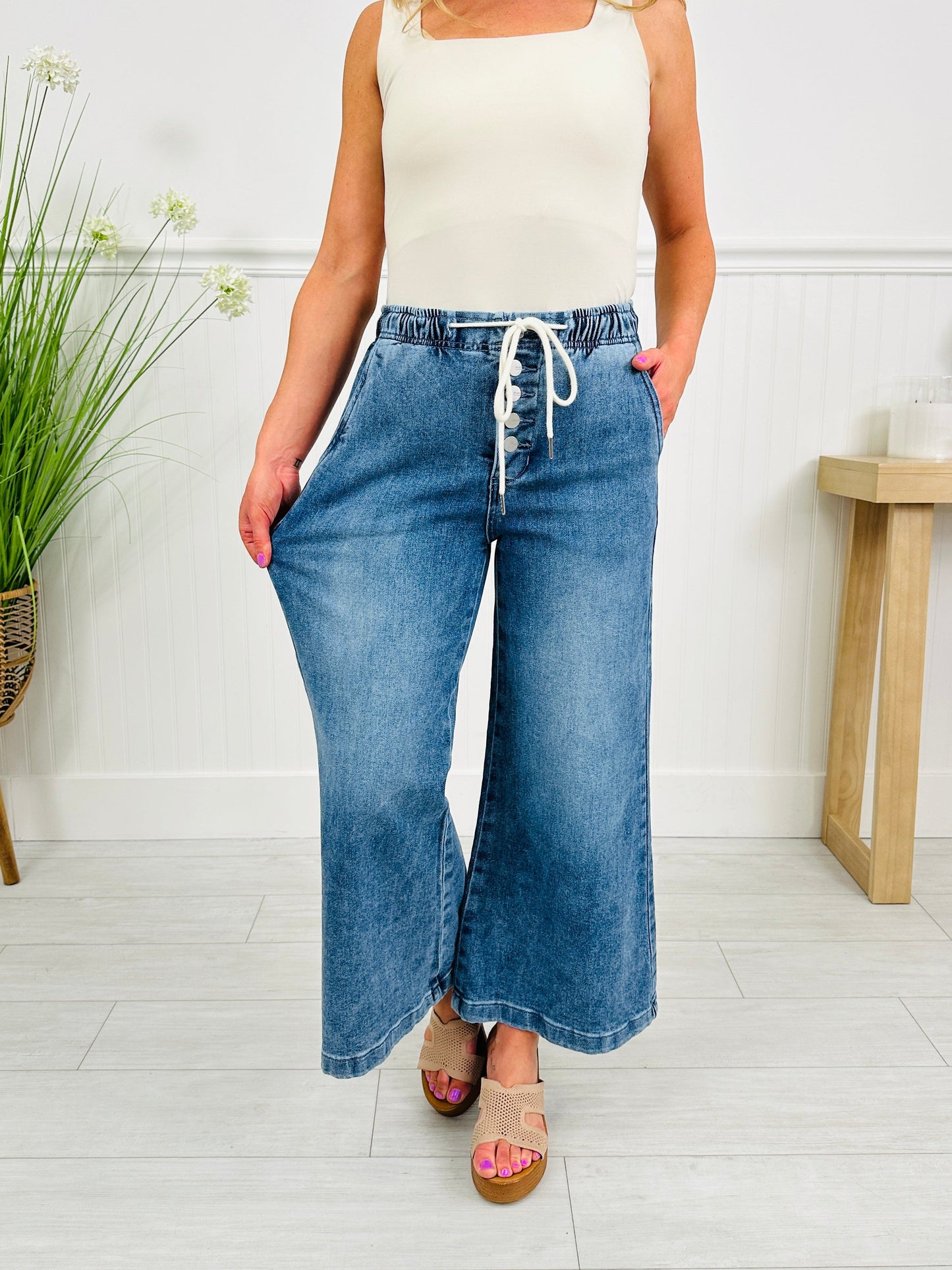 Stretch Your Limits Tummy Control Cropped Wide Leg Jeans