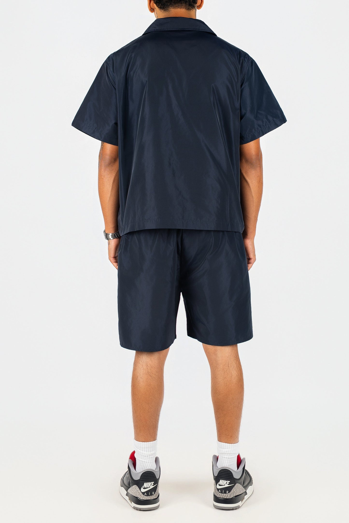 Nylon Button Up and Side Snap Button Nylon Shorts Set