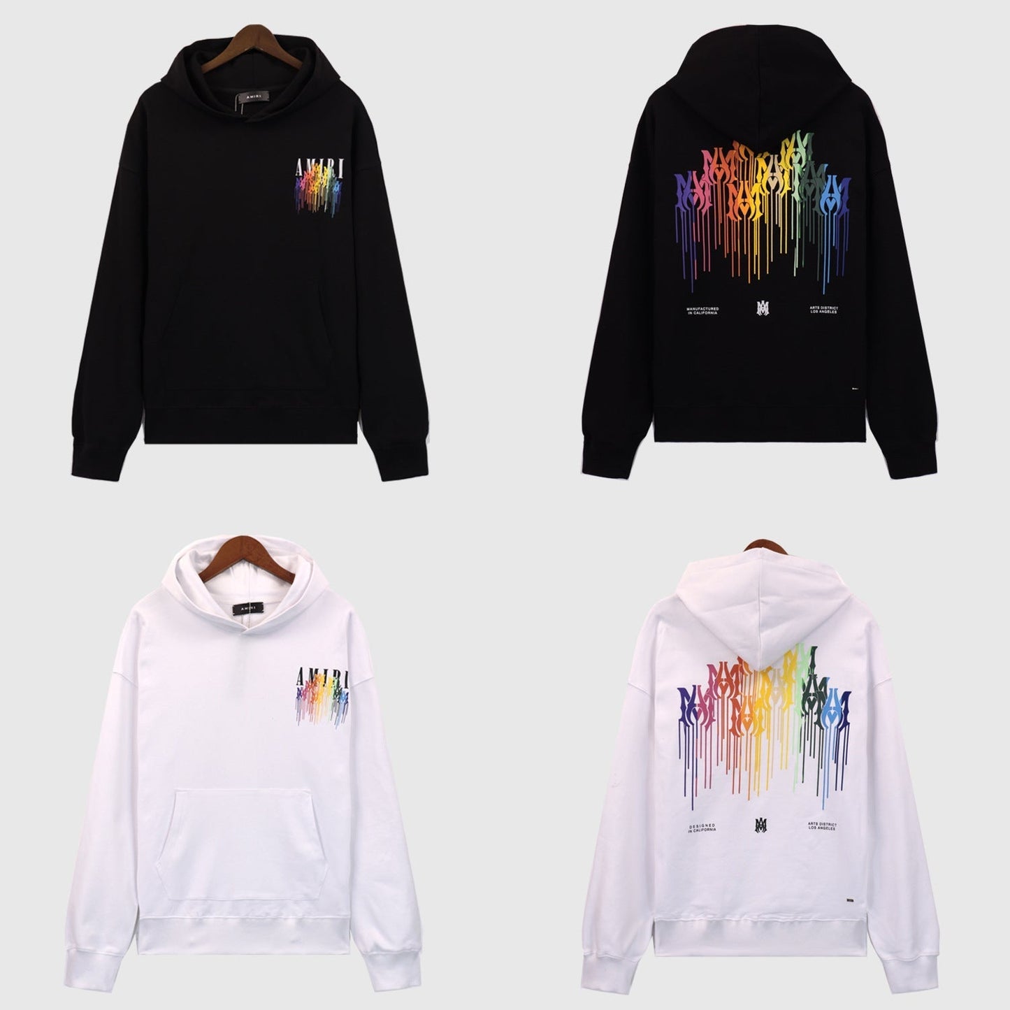 Amiri Hoodie OW Rainbow Letter Pattern Pullover Hooded Sweater
