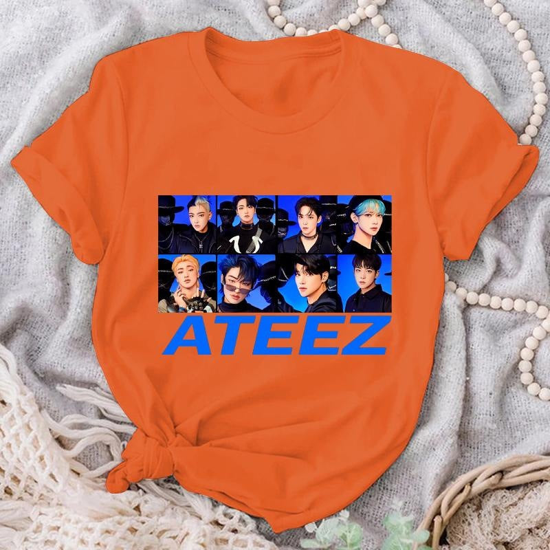 2024New Ateez Graphic Printed T-shirt for Women Summer Short