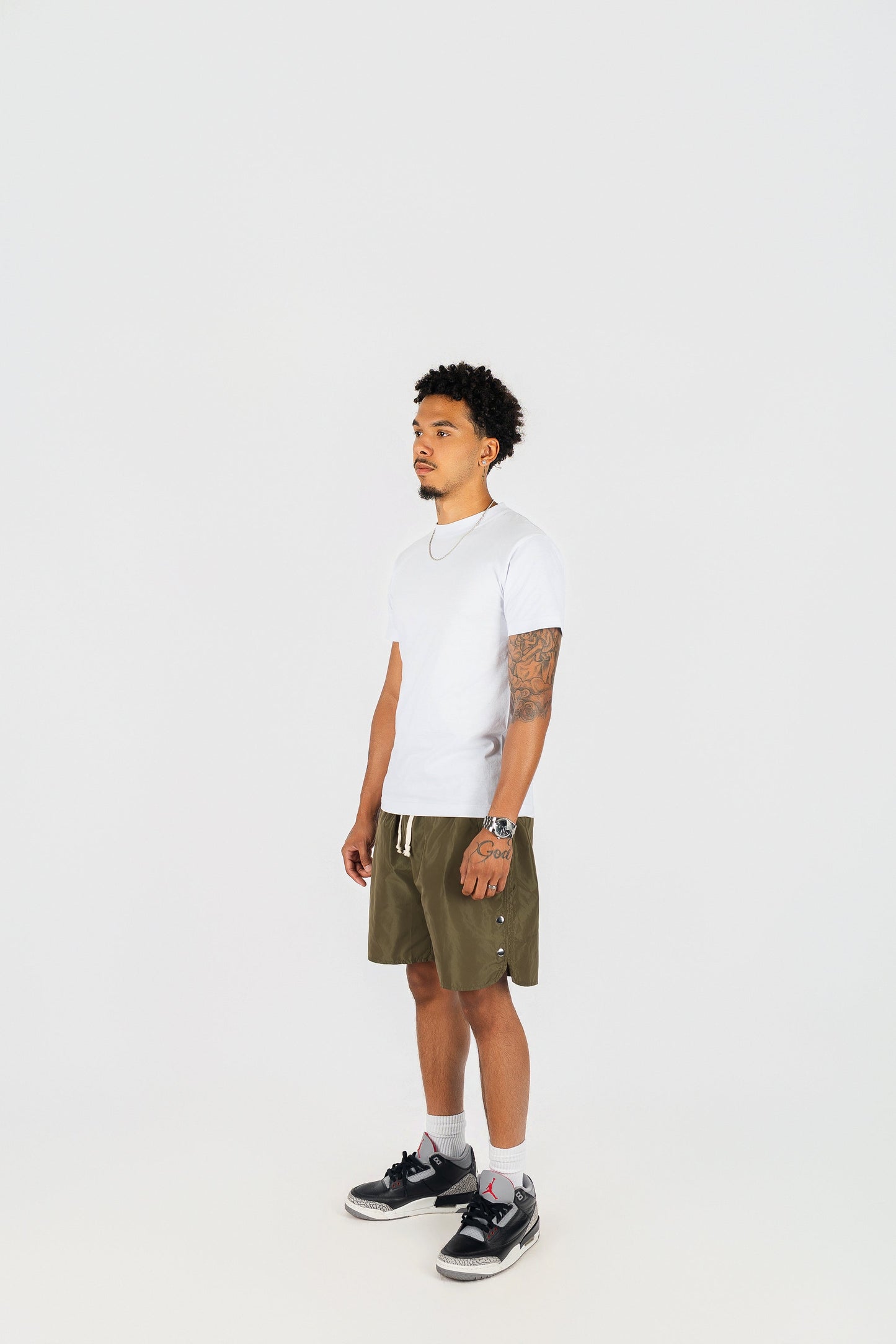 Side Snap Button Nylon Shorts