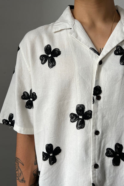 Drop 1 Premium Floral Weave Shirt White