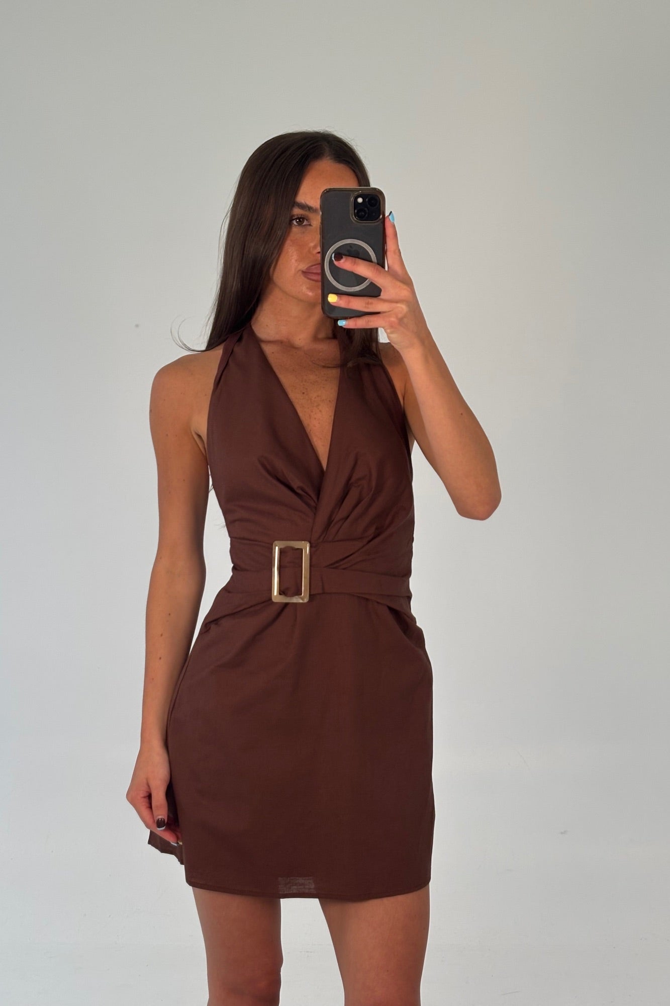 Kayla Halter Dress Chocolate - FINAL SALE