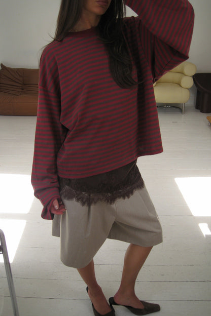 Bloom Long Sleeve Chocolate Wine Stripe