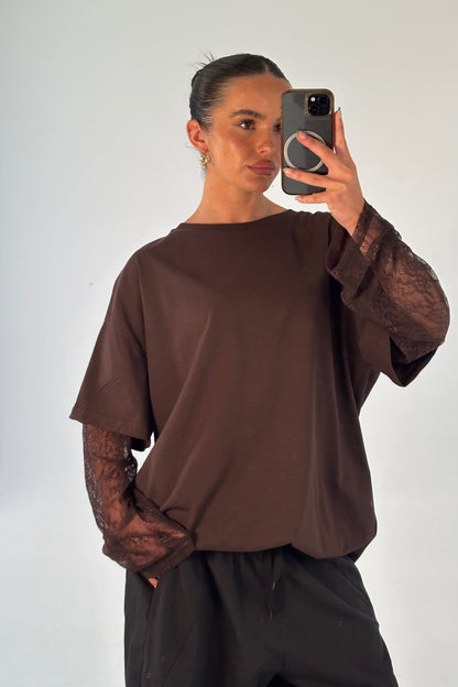 Amanda Lace Tee Dark Chocolate