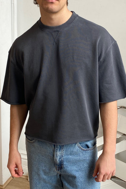 Crop Box Fleece Tee Charcoal