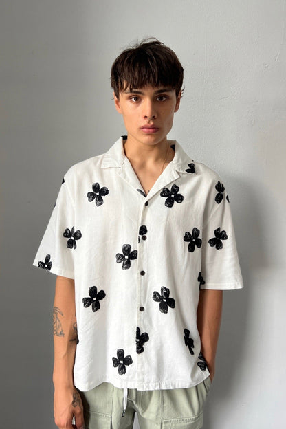 Drop 1 Premium Floral Weave Shirt White