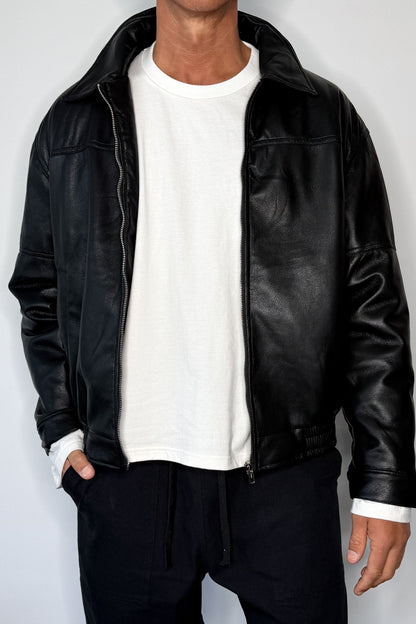 Faux Leather Soft Bomber Black