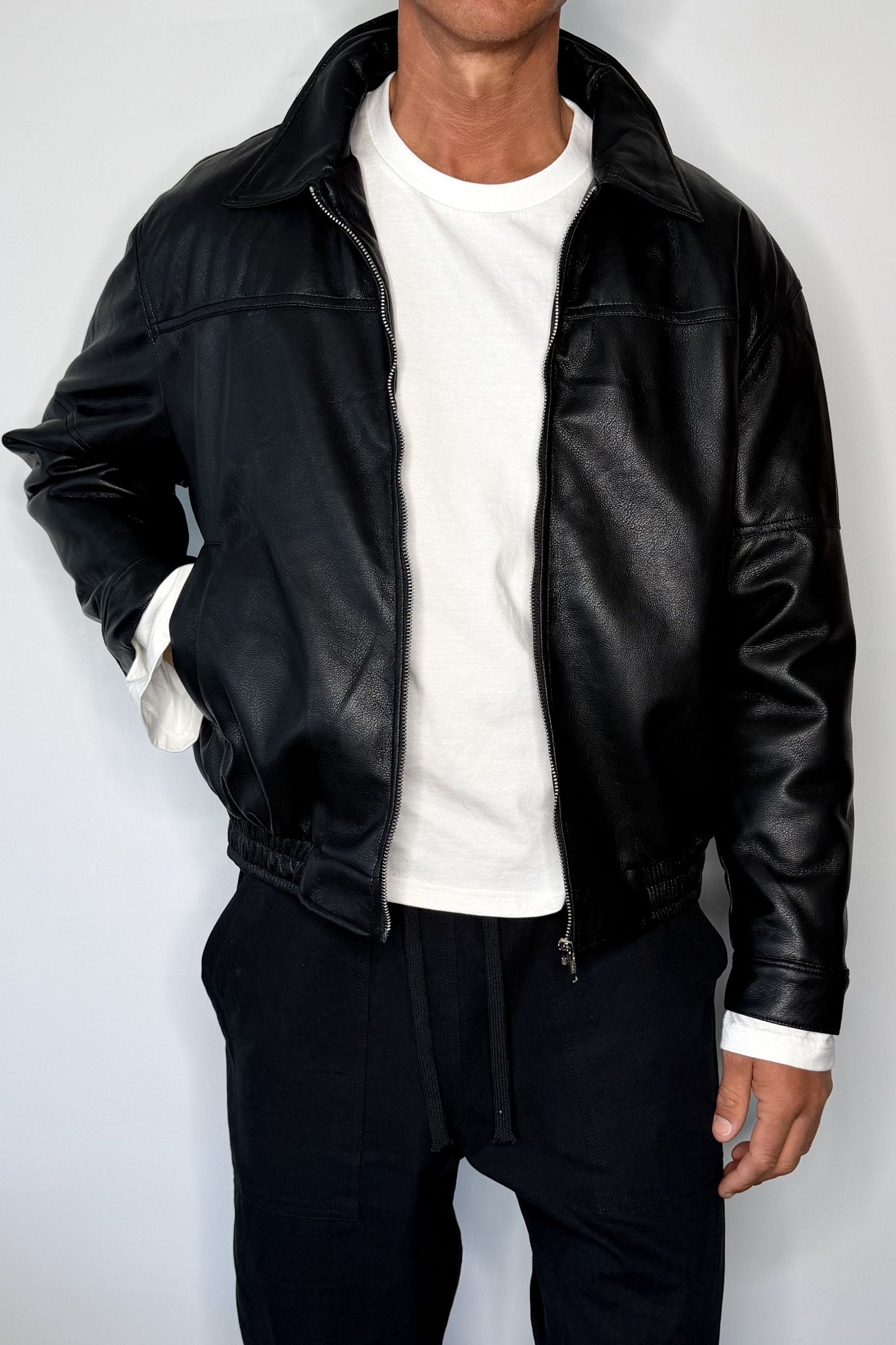 Faux Leather Soft Bomber Black