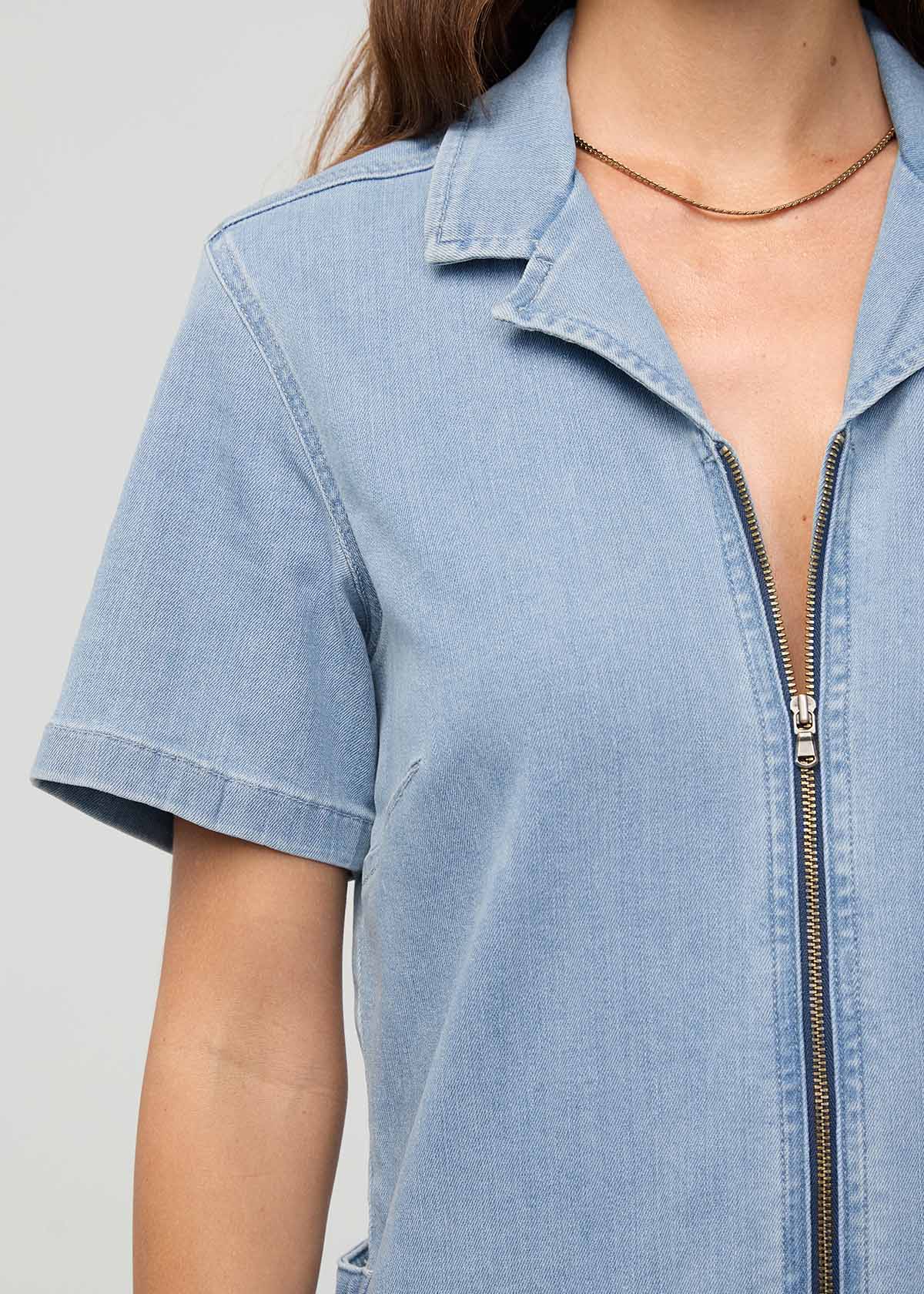 Performance Denim Short Sleeve Jumpsuit - Desert Blue