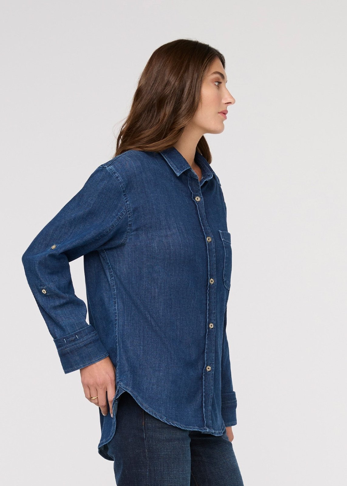 Performance Denim Lite Relaxed Button Down - Medium Stone