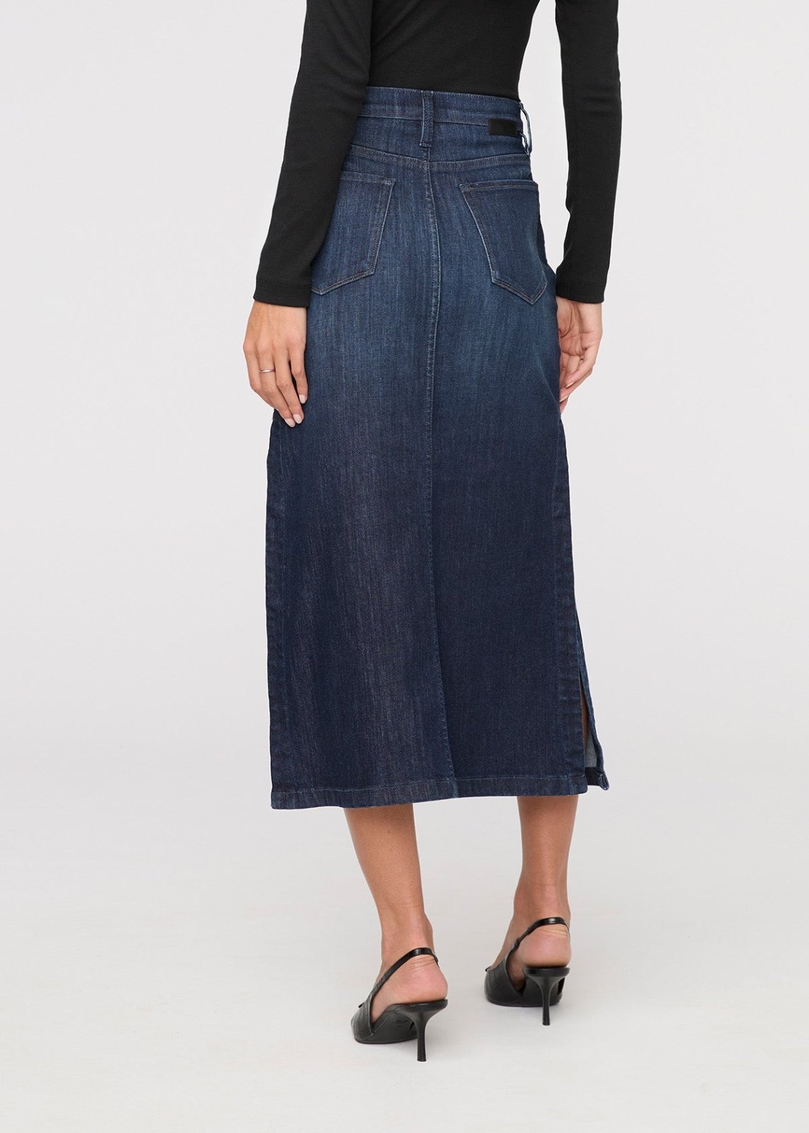 Performance Denim Slit Skirt - Dark Stone