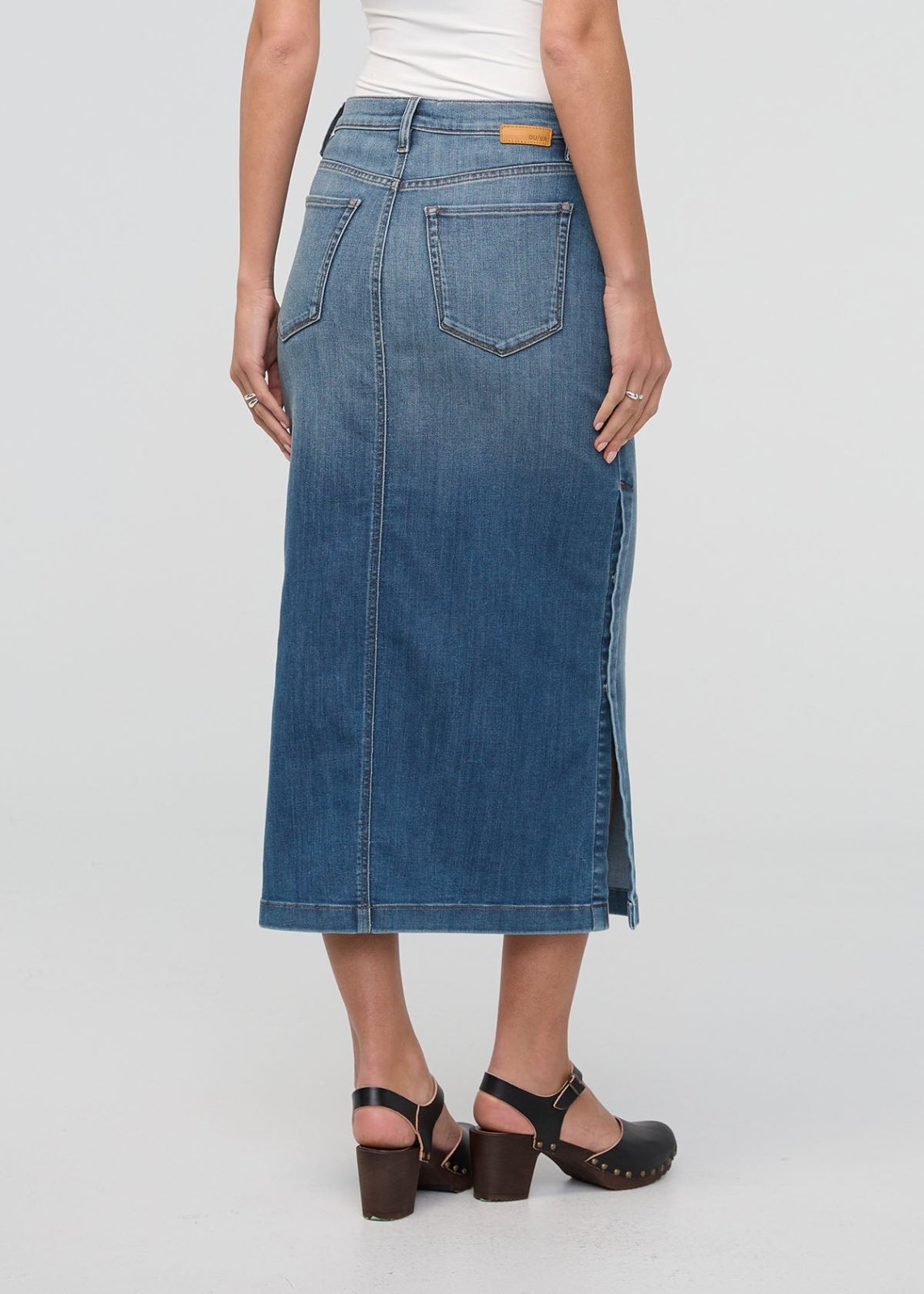Performance Denim Slit Skirt - Blue Ash