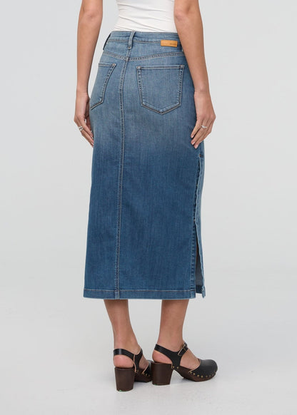 Performance Denim Slit Skirt - Blue Ash