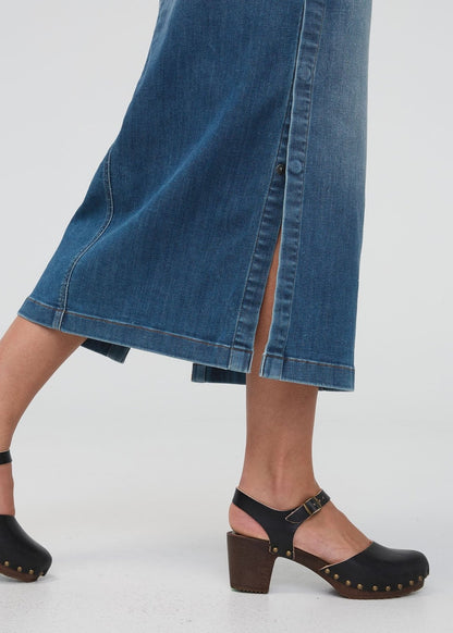 Performance Denim Slit Skirt - Blue Ash