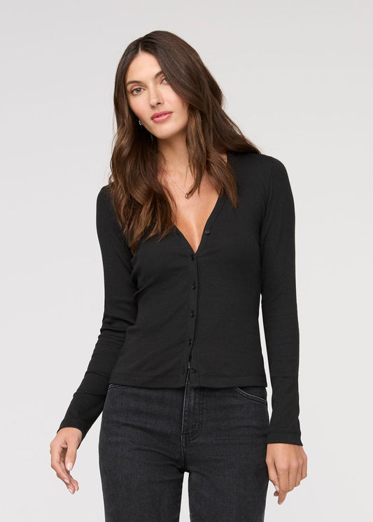 Ribbed Pima Fitted Button Down - Black