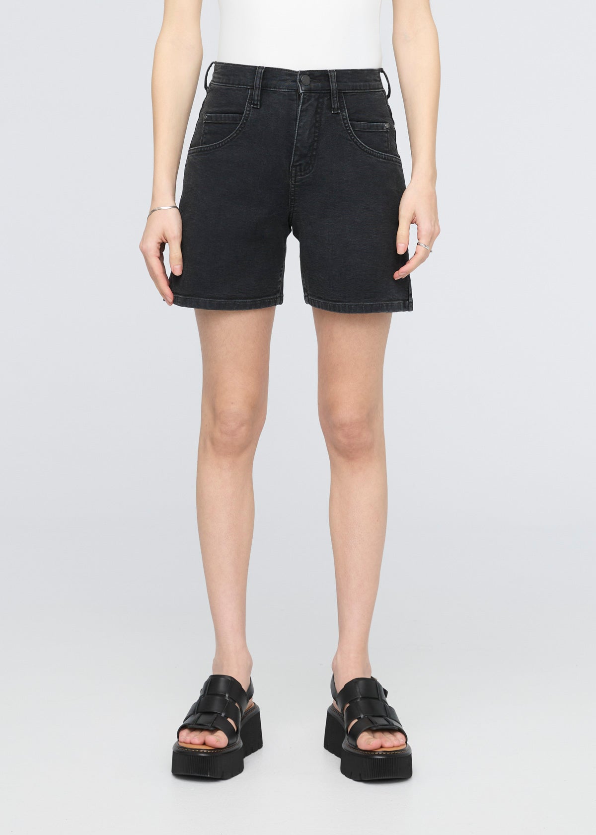 Stretch Canvas High Rise Relaxed Short - Black