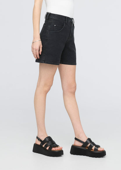 Stretch Canvas High Rise Relaxed Short - Black