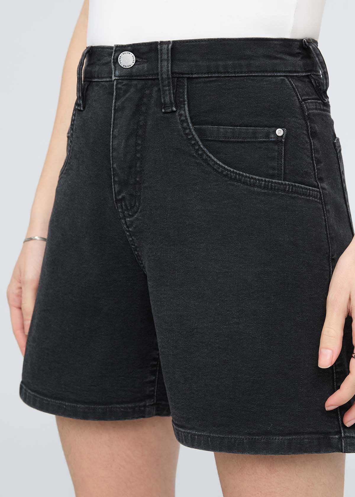 Stretch Canvas High Rise Relaxed Short - Black