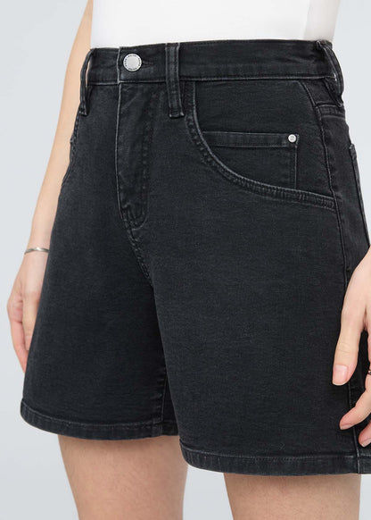 Stretch Canvas High Rise Relaxed Short - Black