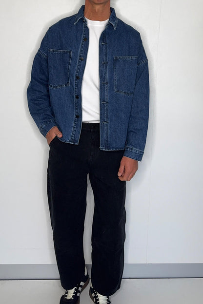 Drop Shoulder Denim Shirt Dark Blue